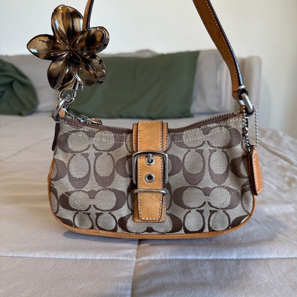 Coach Small Signature Canvas Shoulder Bag in Brown and Tan